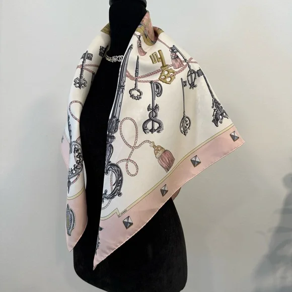 Authentic Hermes Pink and Gold Silk Scarf - Picture 8 of 11